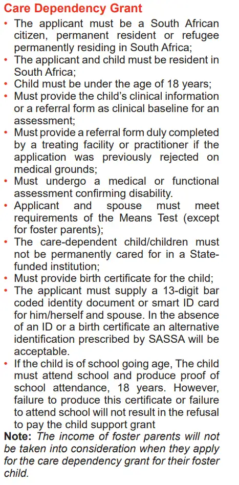 SASSA Care Dependency Grant Requirements