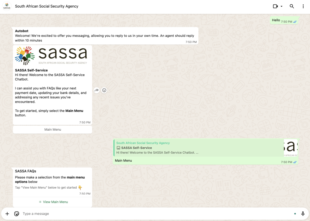 SRD Status via WhatsApp